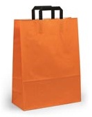 Бумажный пакет оранжевый с черной плоской ручкой